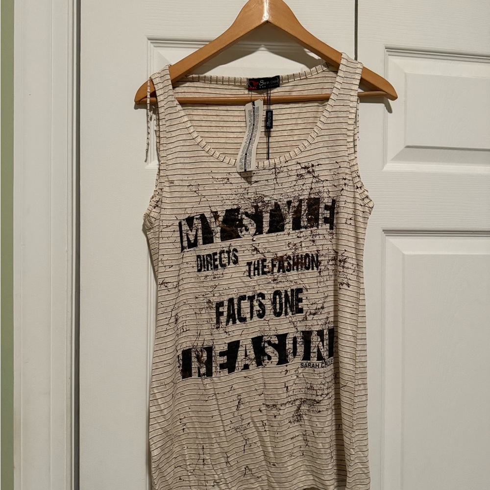 NWT Sarah Chole for Bad Girls - Striped Beige Graphic Tank Top M